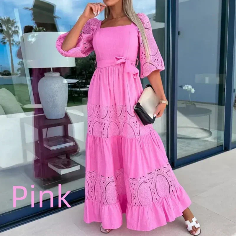 Wanda Maxi Dress | Unique Patchwork Design, Tie Waist, Square Neckline 9