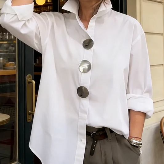 Wanda Oversized Button Down Shirt | Elegant Collar, Metallic Buttons, Comfortable Fit 0