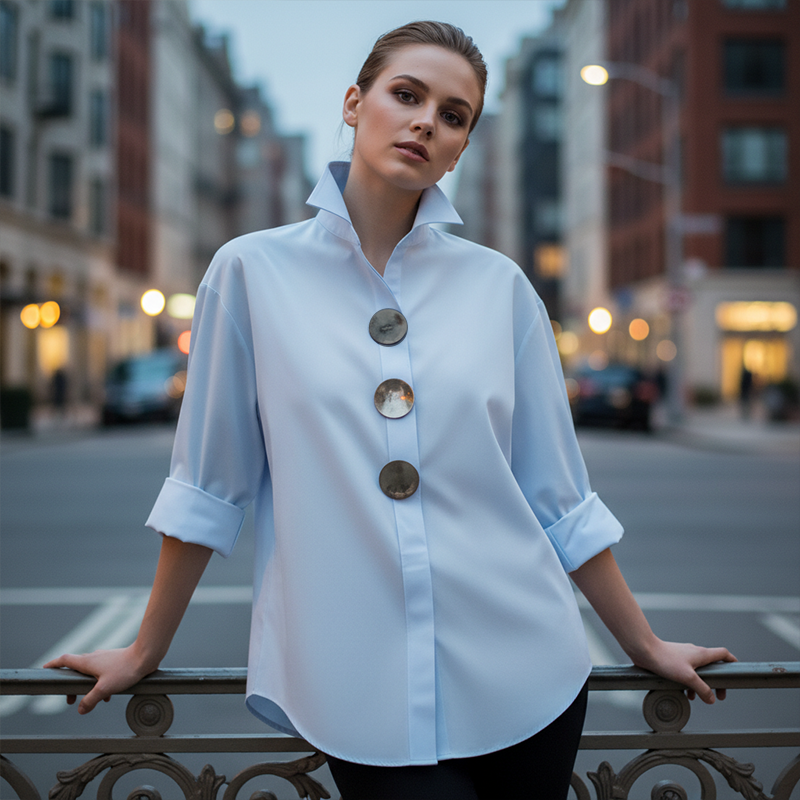 Wanda Oversized Button Down Shirt | Elegant Collar, Metallic Buttons, Comfortable Fit 2