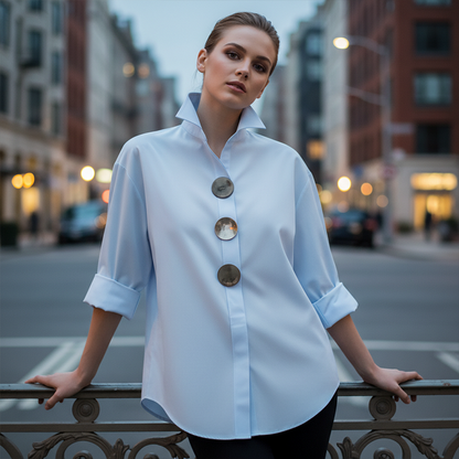 Wanda Oversized Button Down Shirt | Elegant Collar, Metallic Buttons, Comfortable Fit 2