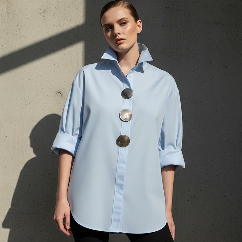 Wanda Oversized Button Down Shirt | Elegant Collar, Metallic Buttons, Comfortable Fit 4