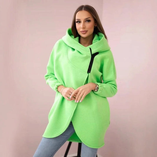Wanda Plus Size Hoodie | Half-Zip, Asymmetrical Hem, Loose Fit 0