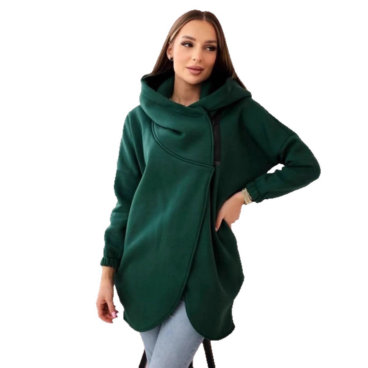 Wanda Plus Size Hoodie | Half-Zip, Asymmetrical Hem, Loose Fit 3