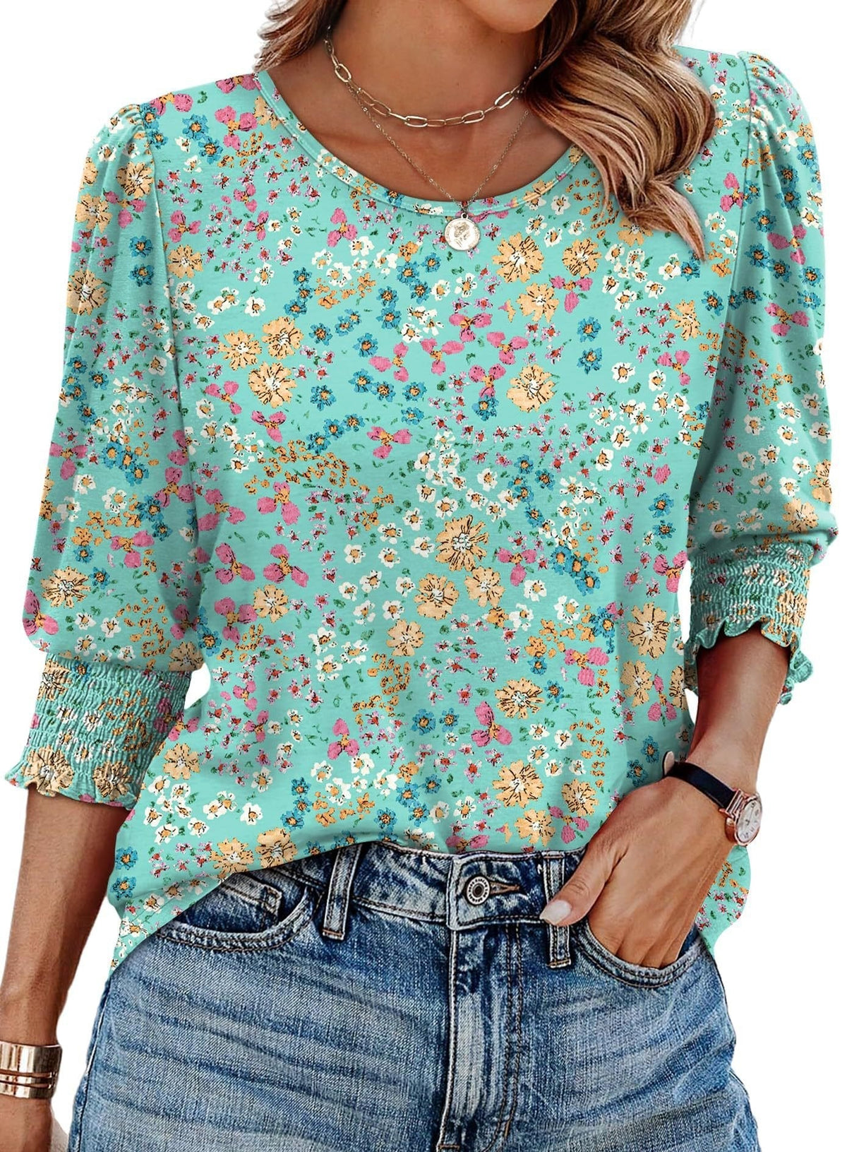 Wendy Blouse | 3/4 Length Sleeve, Smocked Cuffs