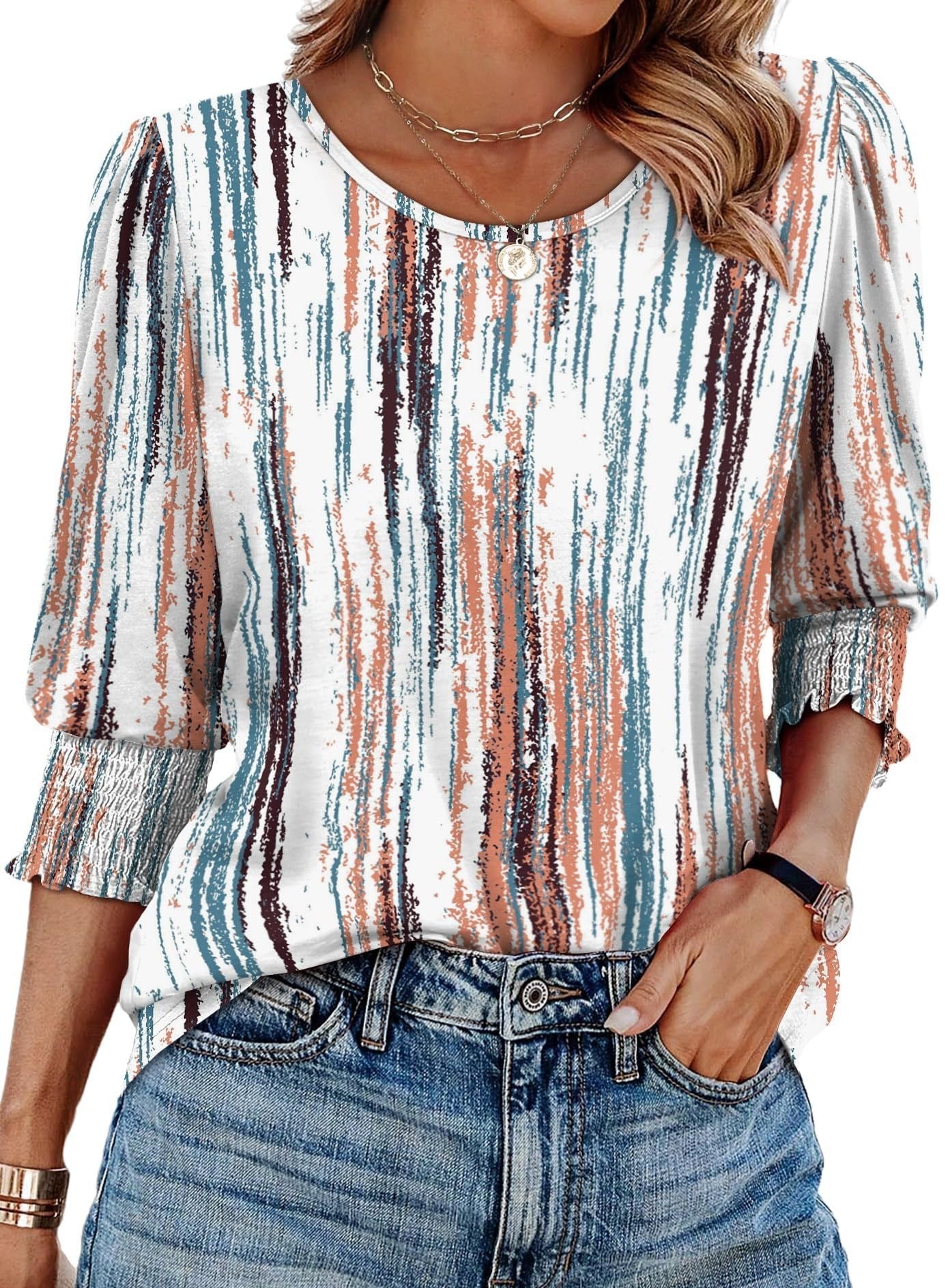 Wendy Blouse | 3/4 Length Sleeve, Smocked Cuffs 3