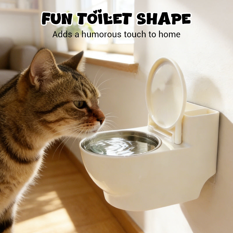 Whimsy Cat Bowl | Wall-Mounted Toilet Design, Stainless Steel 3