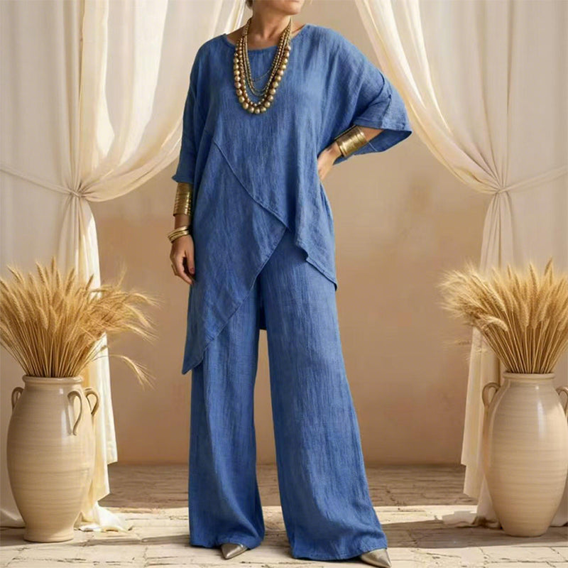 Willa To-delt Outfit | Asymmetrisk Top, Løs Pasform, Plus Size Kvindetøj