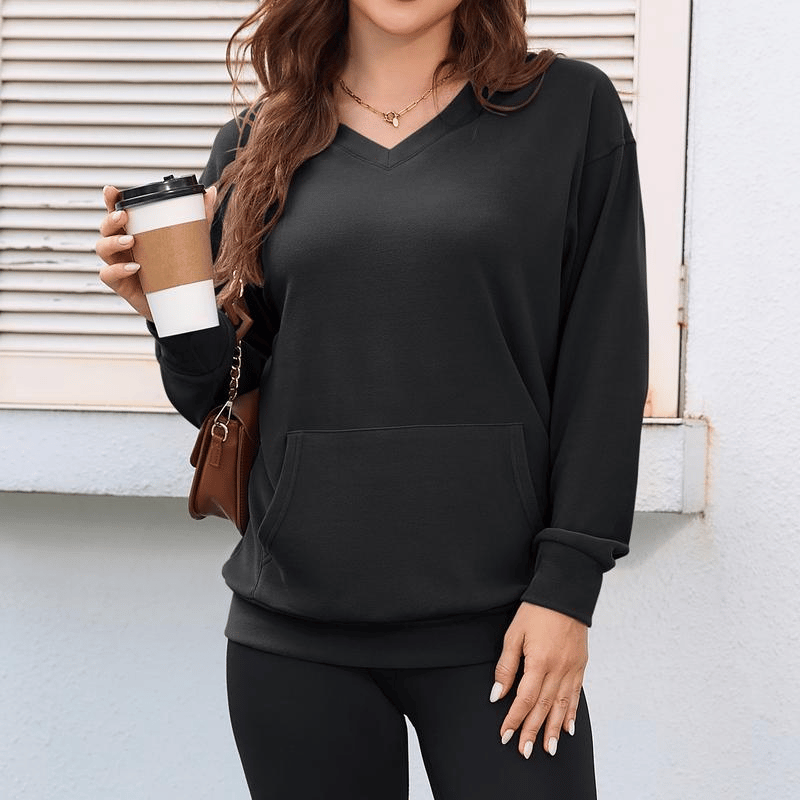 Wina V-hals Sweatshirt | Oversized Fleece med Kængurulomme