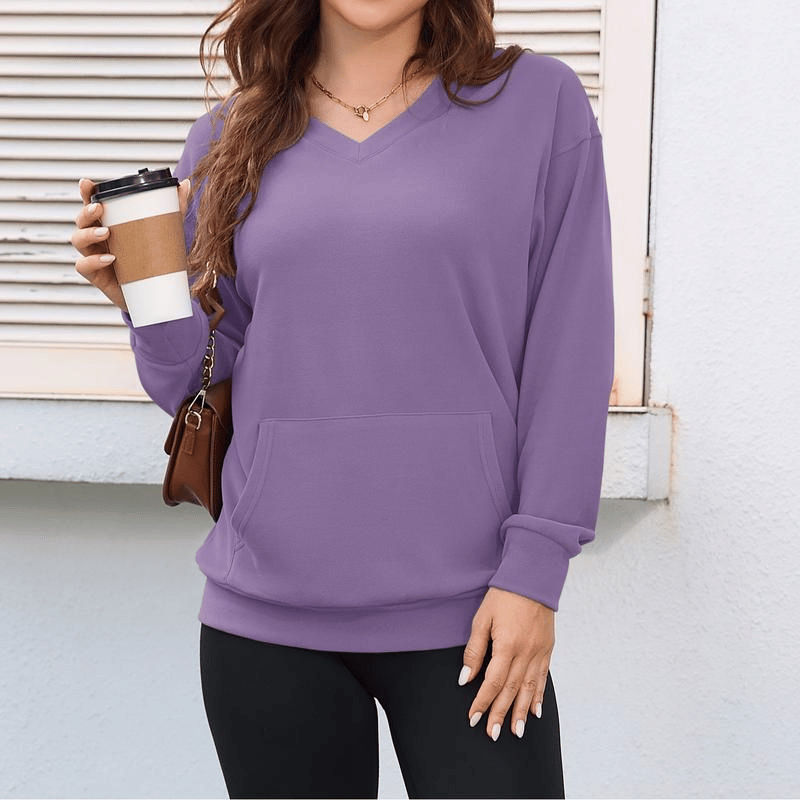 Wina V-neck Sweatshirt | Oversized Fleece with Kangaroo Pocket 11