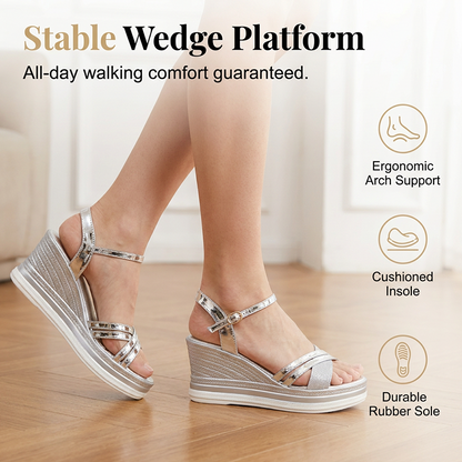 Wina Wedge Sandals for Women | Gold, Elegant Open Toe, Adjustable Ankle Strap 2