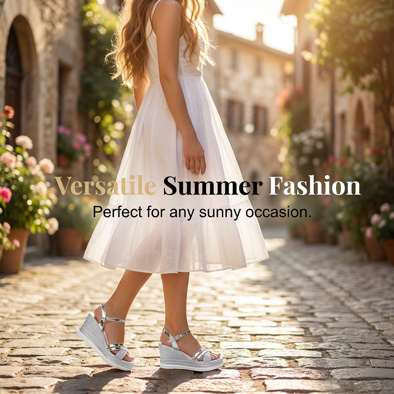 Wina Wedge Sandals for Women | Gold, Elegant Open Toe, Adjustable Ankle Strap 5