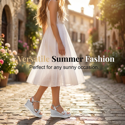 Wina Wedge Sandals for Women | Gold, Elegant Open Toe, Adjustable Ankle Strap 5