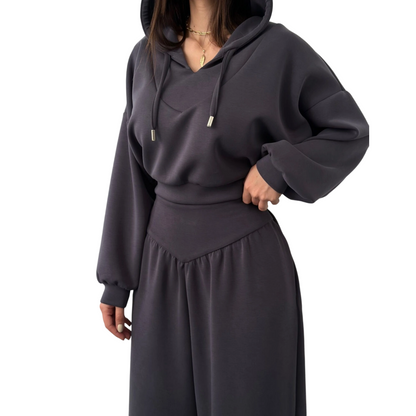 Wina Women's Set | Cozy Loungewear, Two Piece Wide-Leg Pants and Crop Hoodie 0
