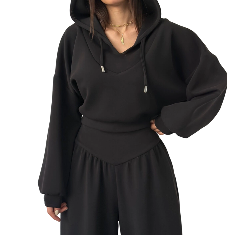 Wina Women's Set | Cozy Loungewear, Two Piece Wide-Leg Pants and Crop Hoodie 11