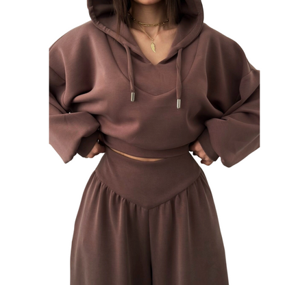 Wina Women's Set | Cozy Loungewear, Two Piece Wide-Leg Pants and Crop Hoodie 2