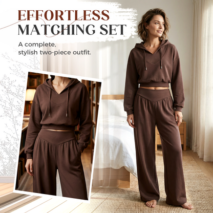 Wina Women's Set | Cozy Loungewear, Two Piece Wide-Leg Pants and Crop Hoodie 3