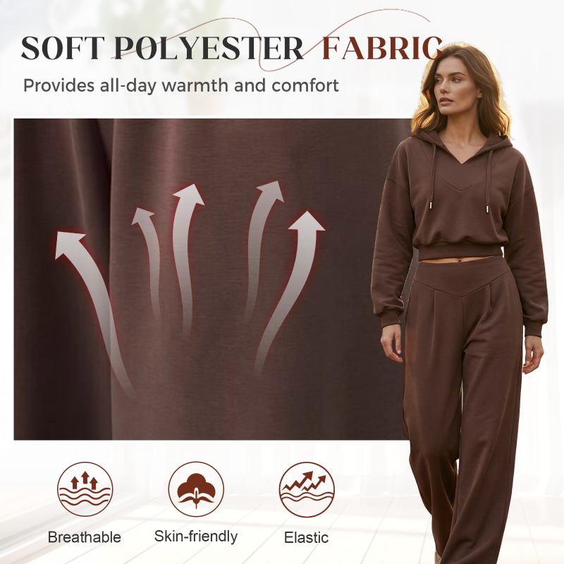 Wina Women's Set | Cozy Loungewear, Two Piece Wide-Leg Pants and Crop Hoodie 5