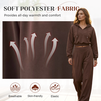 Wina Women's Set | Cozy Loungewear, Two Piece Wide-Leg Pants and Crop Hoodie 5