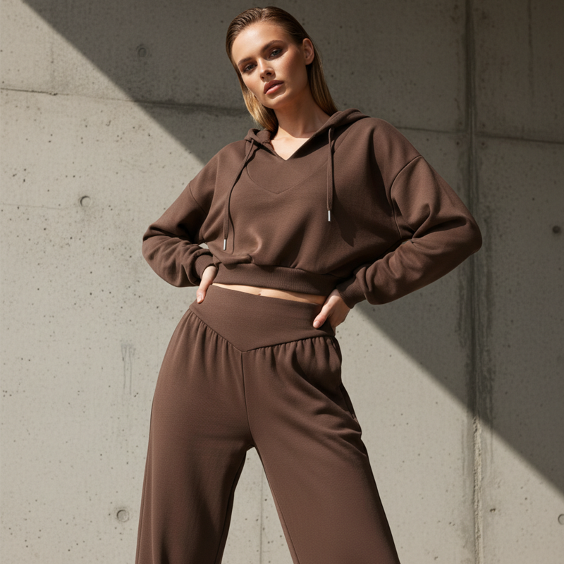 Wina Women's Set | Cozy Loungewear, Two Piece Wide-Leg Pants and Crop Hoodie 7
