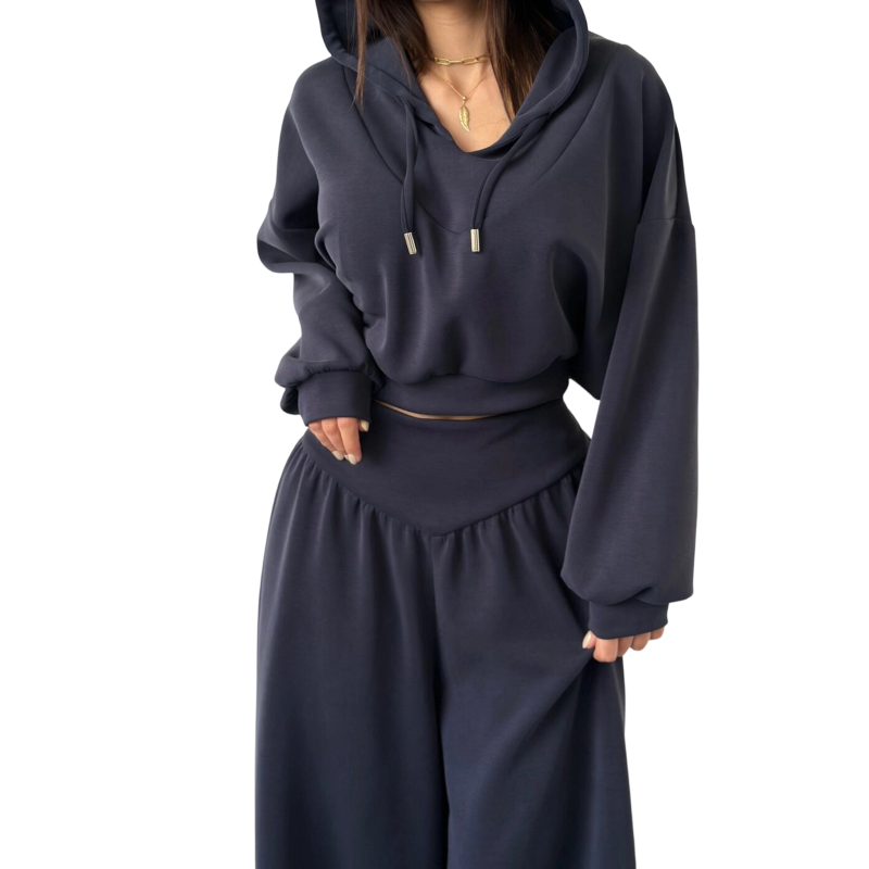 Wina Women's Set | Cozy Loungewear, Two Piece Wide-Leg Pants and Crop Hoodie 9