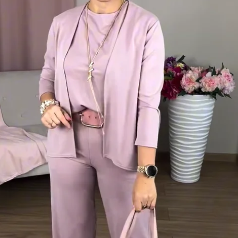 Wina Kvinders Sæt | Blødt Polyester Hjemmetøj, Inkluderer Top, Cardigan & Bredbenede Bukser