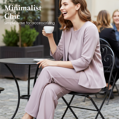 Wina Women's Set | Soft Polyester Loungewear, Includes Top, Cardigan & Wide-Leg Pants 3