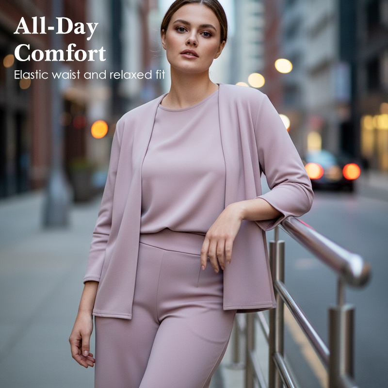 Wina Women's Set | Soft Polyester Loungewear, Includes Top, Cardigan & Wide-Leg Pants 7