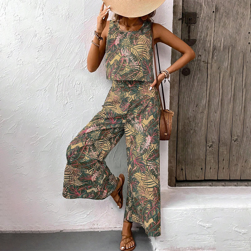Wina Women's Two Piece Set | Breathable Sleeveless Top & Wide-Leg Pants 0