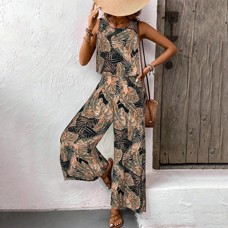 Wina Women's Two Piece Set | Breathable Sleeveless Top & Wide-Leg Pants 9