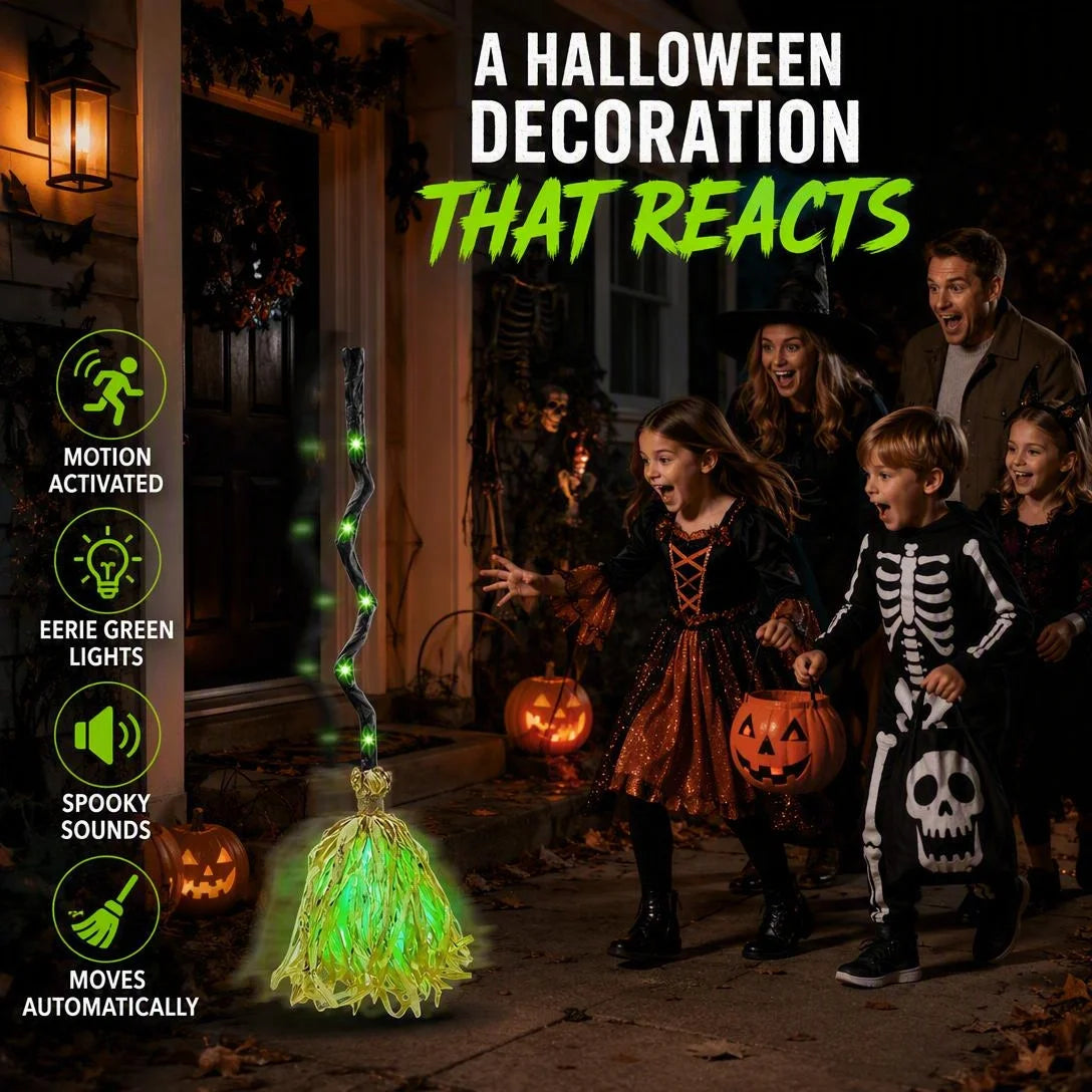 Witty Animated Witch Broom | Indoor Halloween Decoration with Lights and Spooky Sounds 0