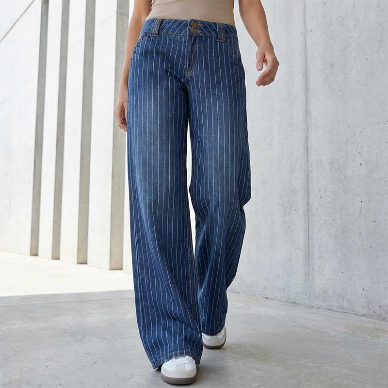 Yara Striped Jeans | Y2K Low-Rise, Vintage Wash 0