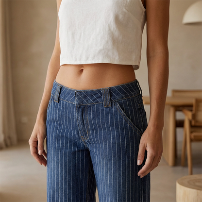 Yara Striped Jeans | Y2K Low-Rise, Vintage Wash 5