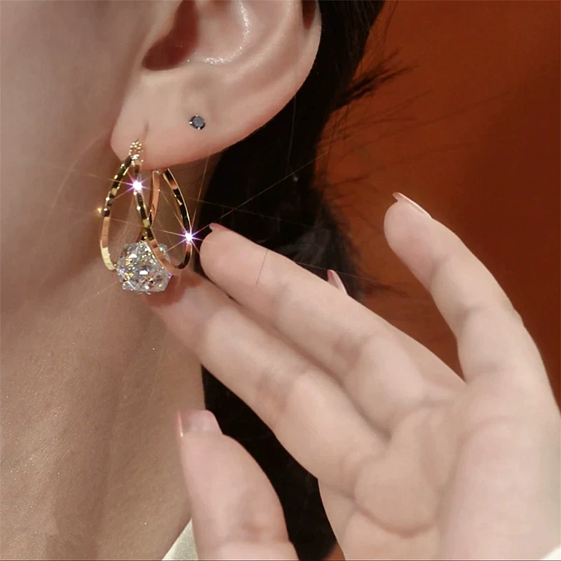 Zyra Double Hoop Earrings | Gold-Toned with Zirconia Sparkle, Lightweight Design 3