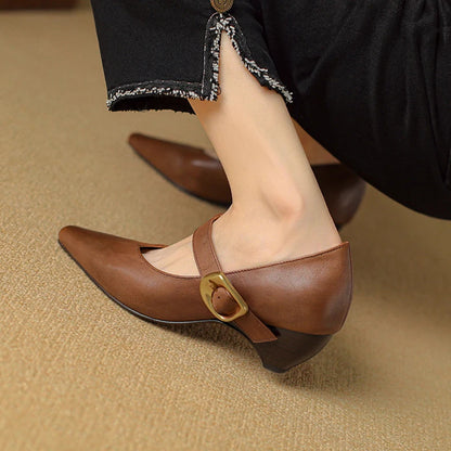 Calvea — Genuine Leather Mary Jane Pumps with Cushioned Insole
