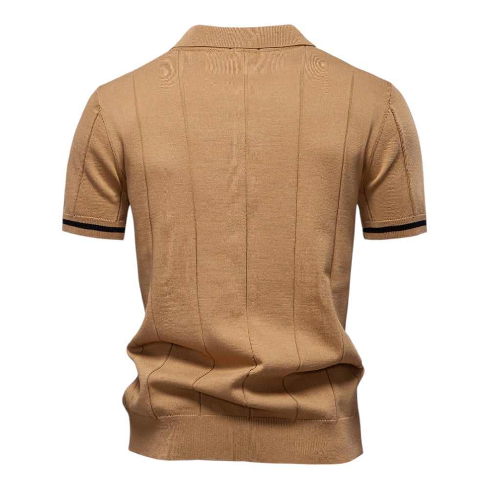 Lurence — Herren Stretch Viskose Polohemd mit Strickstruktur und Reißverschluss