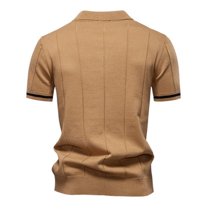 Lurence — Herren Stretch Viskose Polohemd mit Strickstruktur und Reißverschluss