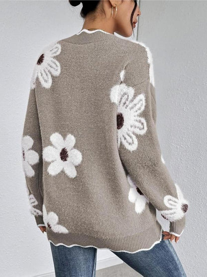 Floral Pattern Scallop Trim Sweater 32$ TODAY ONLY