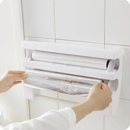 VelaWrap Organizer — Wall-Mounted Kitchen Wrap Dispenser with Spice Rack