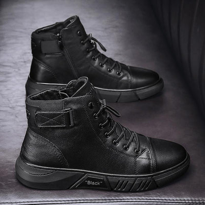 Varello — Men's Black Leather Business Casual Boots with Grip Sole