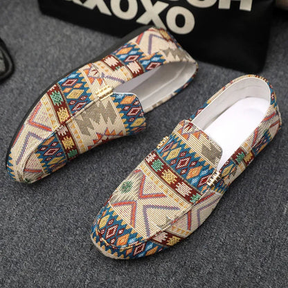 Norla Canvas Loafers — Lightweight Breathable Shoes with Aztec Pattern