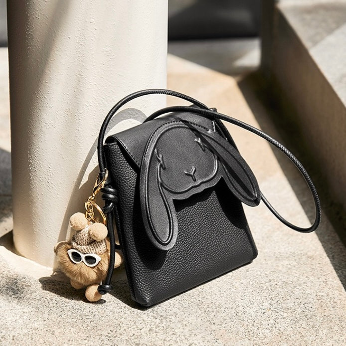Geantă mini crossbody Elera pentru femei — Geantă de telefon din piele naturală cu design cu iepure