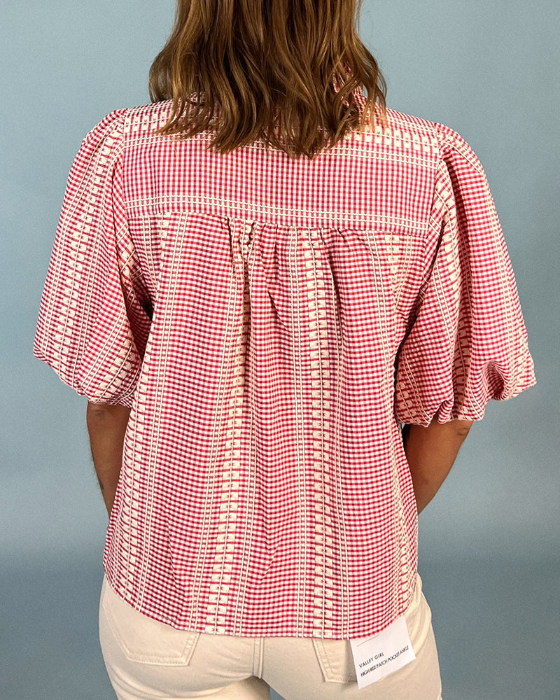 Emlyn — Cotton Blend Puff Sleeve Top with Horse Embroidery
