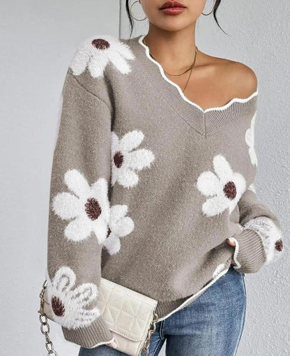 Floral Pattern Scallop Trim Sweater 32$ TODAY ONLY