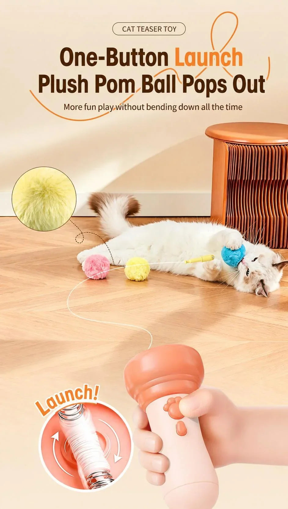 Lançador de Bolinhas de Pompons para Gatos Pouncy™