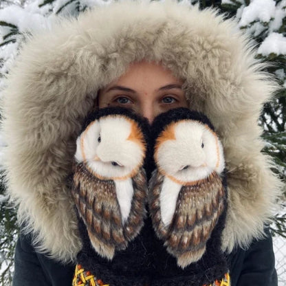Alvryn Nordic Wool Mittens — Handknitted Warmth with Owl Detail