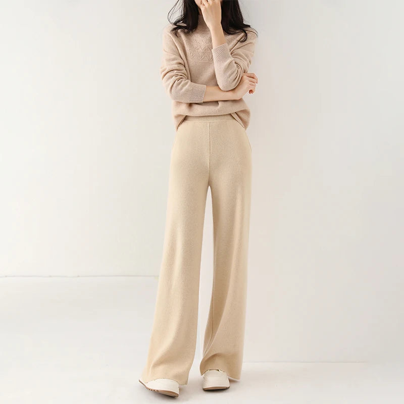 Alora — Merino Wool Wide-Leg Pants with High Waist Elastic
