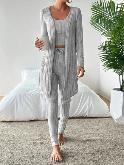 Set Lounge in Maglia Costina Nerina da 3 Pezzi con Vestibilità Slim