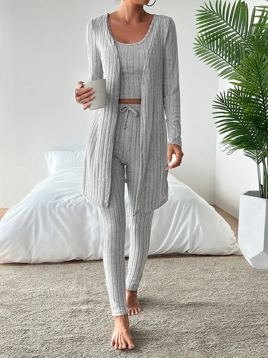 Set Lounge in Maglia Costina Nerina da 3 Pezzi con Vestibilità Slim