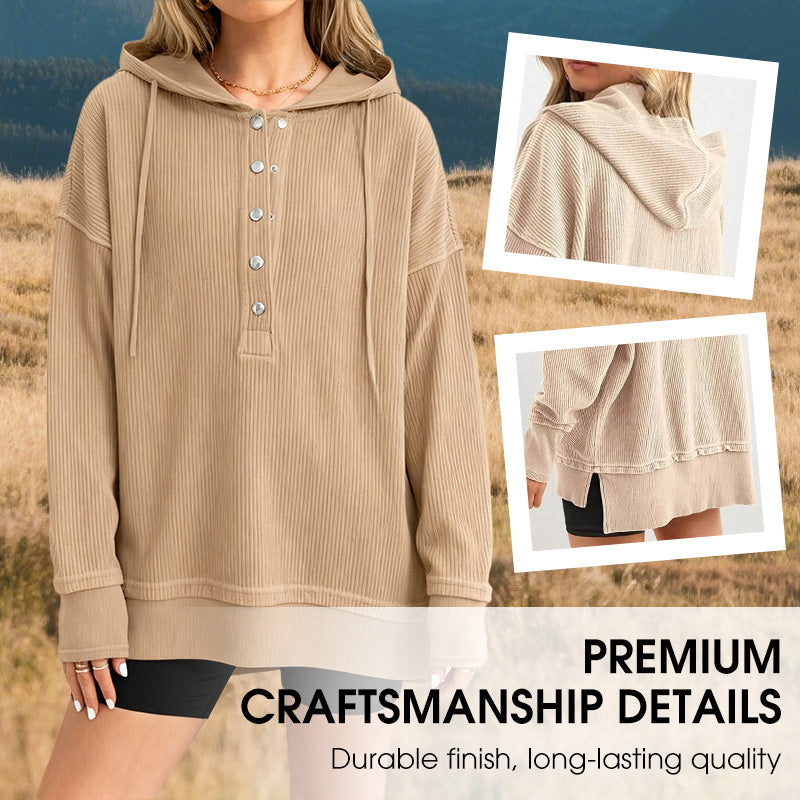 Norelixa — Women's Long Sleeve V-Neck Button Hoodie with Relaxed Fit