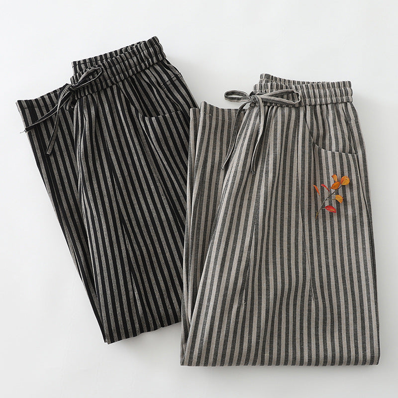 Norla — Striped Linen Wide-Leg Pants with Elastic Waistband